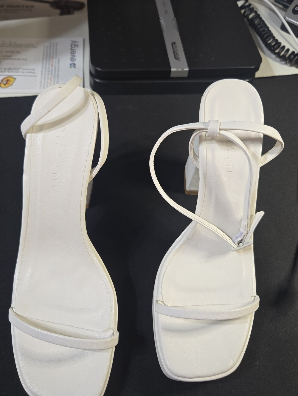 Billini Womens Size 5 White Faux Leather Strappy Tahni Block Heel Sandals New - Picture 11 of 12